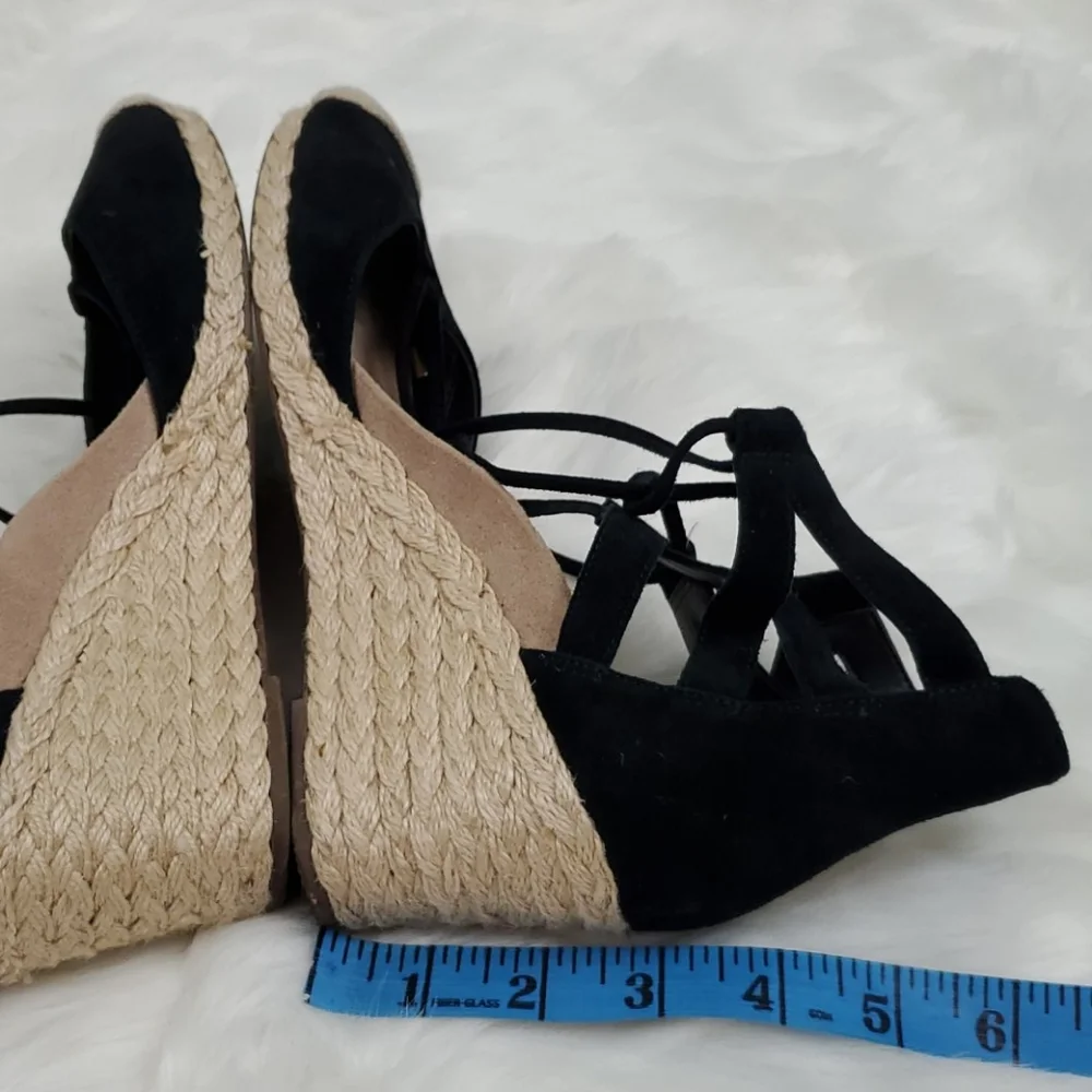 Vionic espadrilles suede black shoes strips women size 9